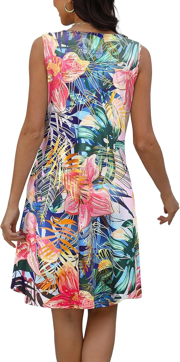 Disamer Beach Dresses for Women 2025 Vacation Swim Cover up V-Neck Summer Dress Button Down Sleeveless Boho Floral Sundress