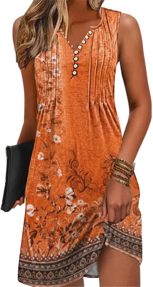 Disamer Beach Dresses for Women 2025 Vacation Swim Cover up V-Neck Summer Dress Button Down Sleeveless Boho Floral Sundress