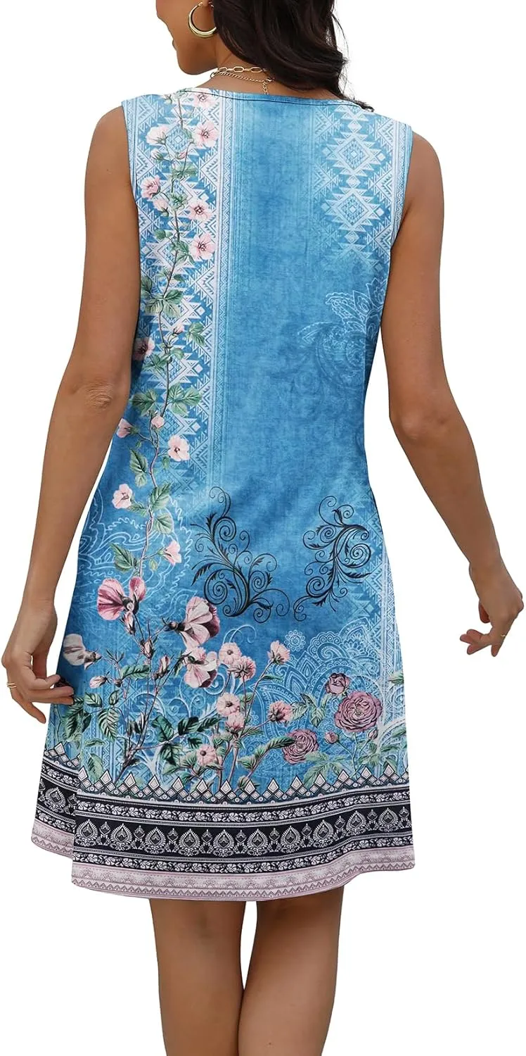 Disamer Beach Dresses for Women 2025 Vacation Swim Cover up V-Neck Summer Dress Button Down Sleeveless Boho Floral Sundress
