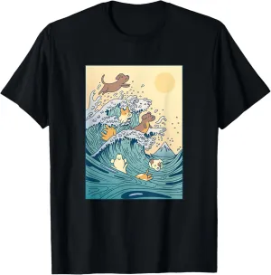 Dog Swimming Wave Ocean Surf Surfing T-Shirt