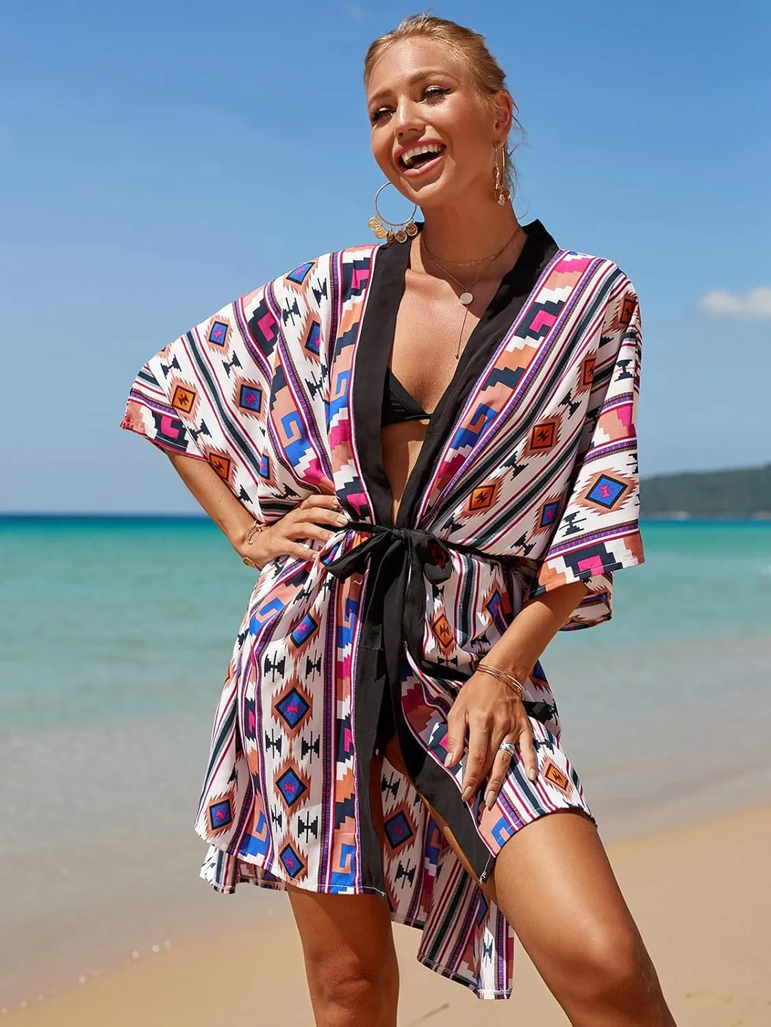 Dresses for Women Loose Kimono Cardigans Floral Kaftans Cover up Caftan Blouses Beach Swimsuit