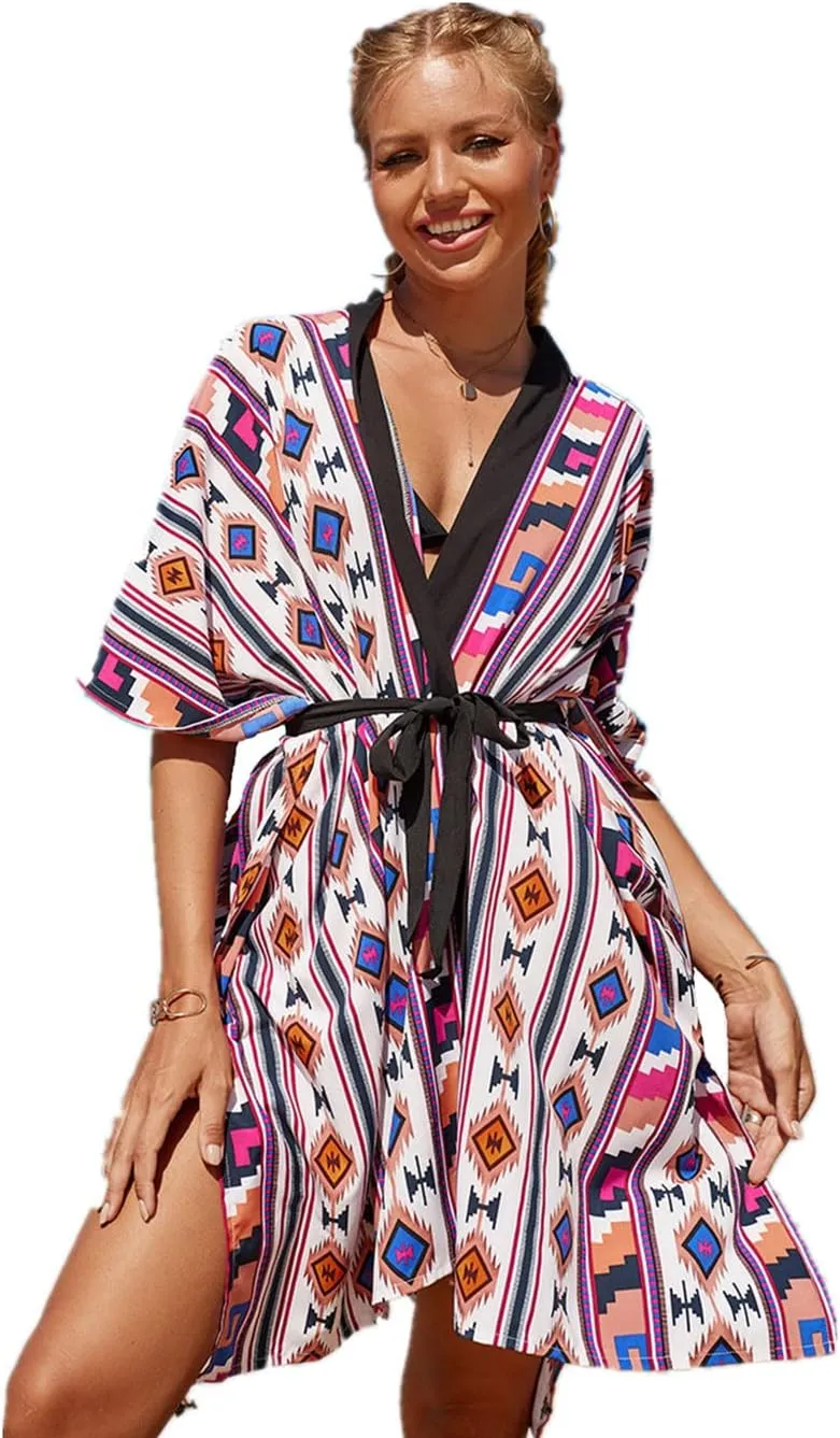 Dresses for Women Loose Kimono Cardigans Floral Kaftans Cover up Caftan Blouses Beach Swimsuit