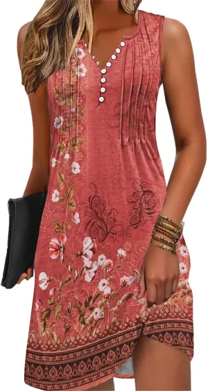 ETCYY Sundresses for Women 2025 Vacation Swim Cover up Beach Dresses Button Down Sleeveless Boho Floral V-Neck Summer Dress