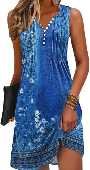 ETCYY Sundresses for Women 2025 Vacation Swim Cover up Beach Dresses Button Down Sleeveless Boho Floral V-Neck Summer Dress
