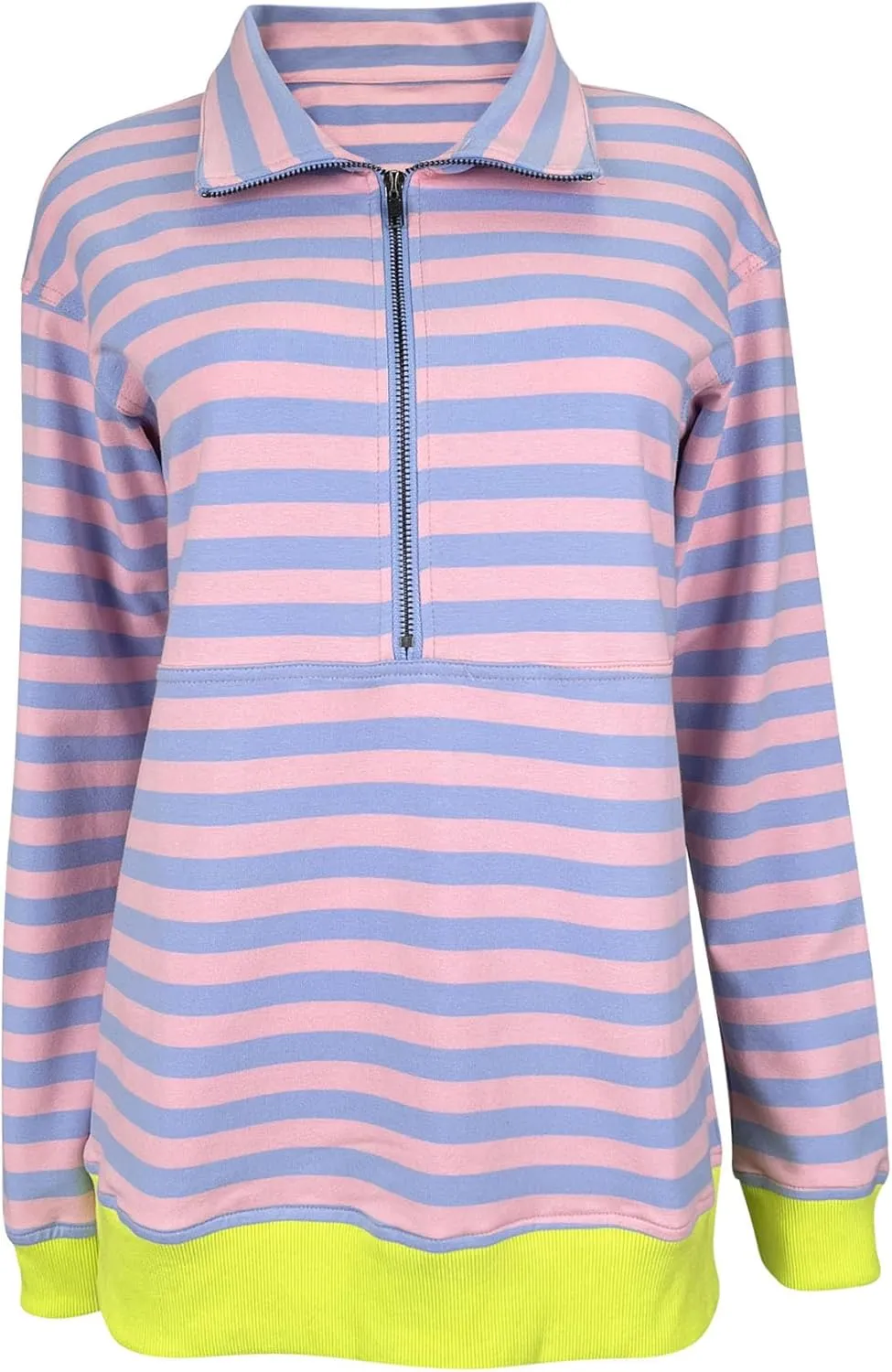 Floral Find Women's Long Sleeve Lapel Half Zip Up Sweatshirt Solid Stylish Loose Fit Casual Pullover Tops
