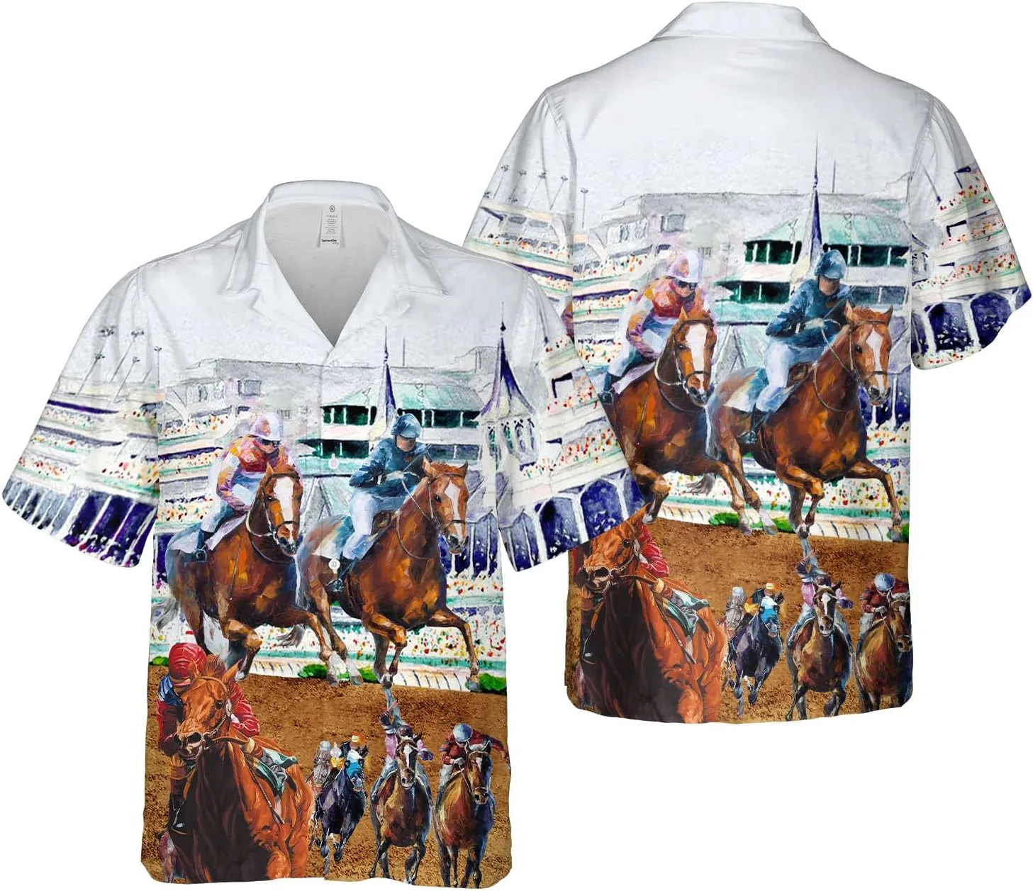 Funny Horse Hawaiian Shirts for Men Women, Love Horse Racing Hawaiian Summer Short-Sleeve Casual Relaxed-Fit Button-Down