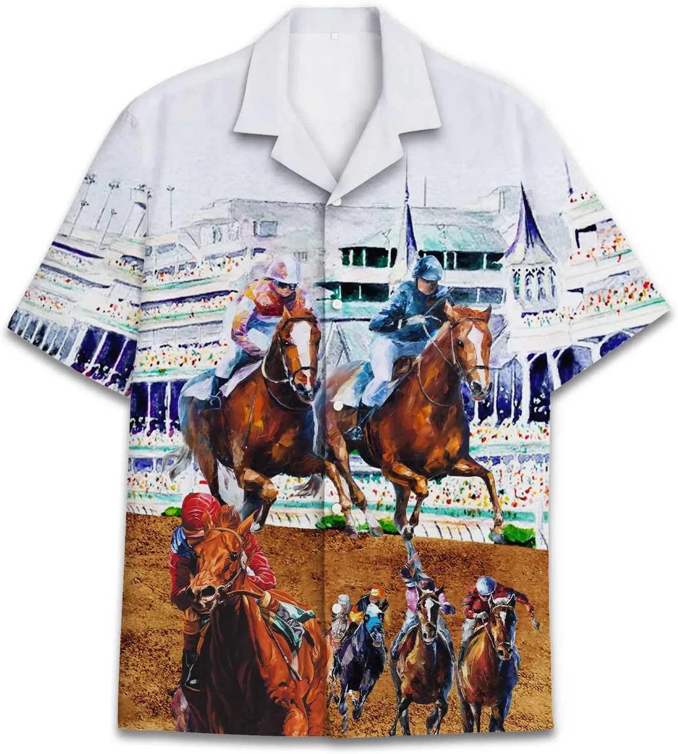Funny Horse Hawaiian Shirts for Men Women, Love Horse Racing Hawaiian Summer Short-Sleeve Casual Relaxed-Fit Button-Down