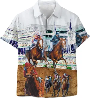 Funny Horse Hawaiian Shirts for Men Women, Love Horse Racing Hawaiian Summer Short-Sleeve Casual Relaxed-Fit Button-Down