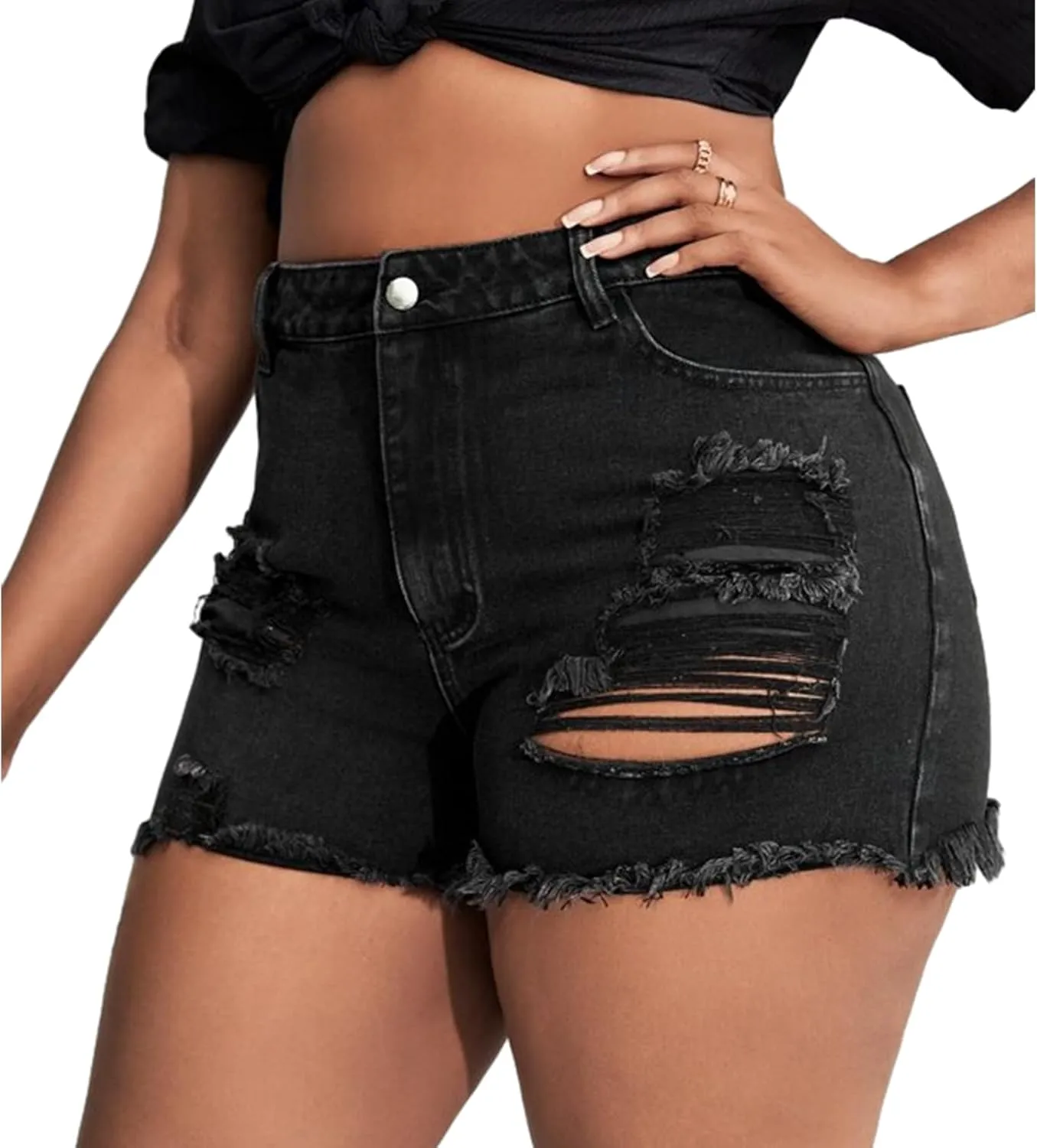 GAGELE Plus Size Denim Shorts Women High Waisted Stretch Summer Jean Shorts