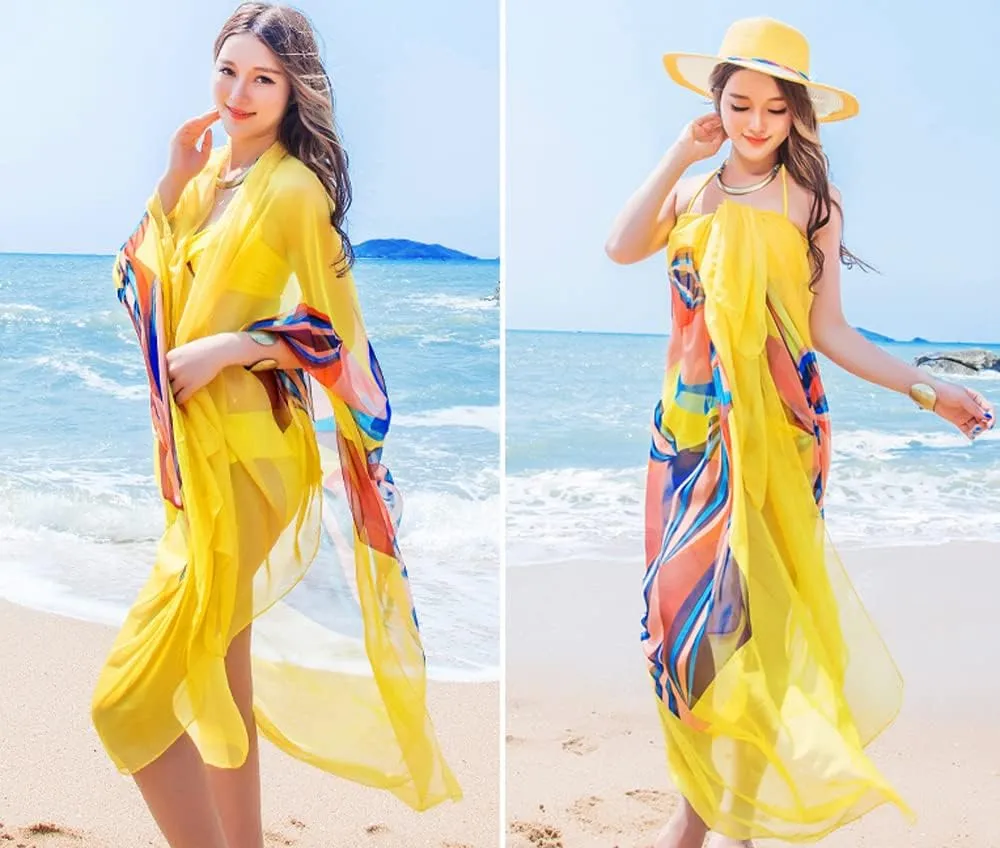 GERINLY Chiffon Thin Sarong Wrap: Geometrical Design Plus Size Beach Cover Up for Swimsuit Vacation Outfit Lightweight