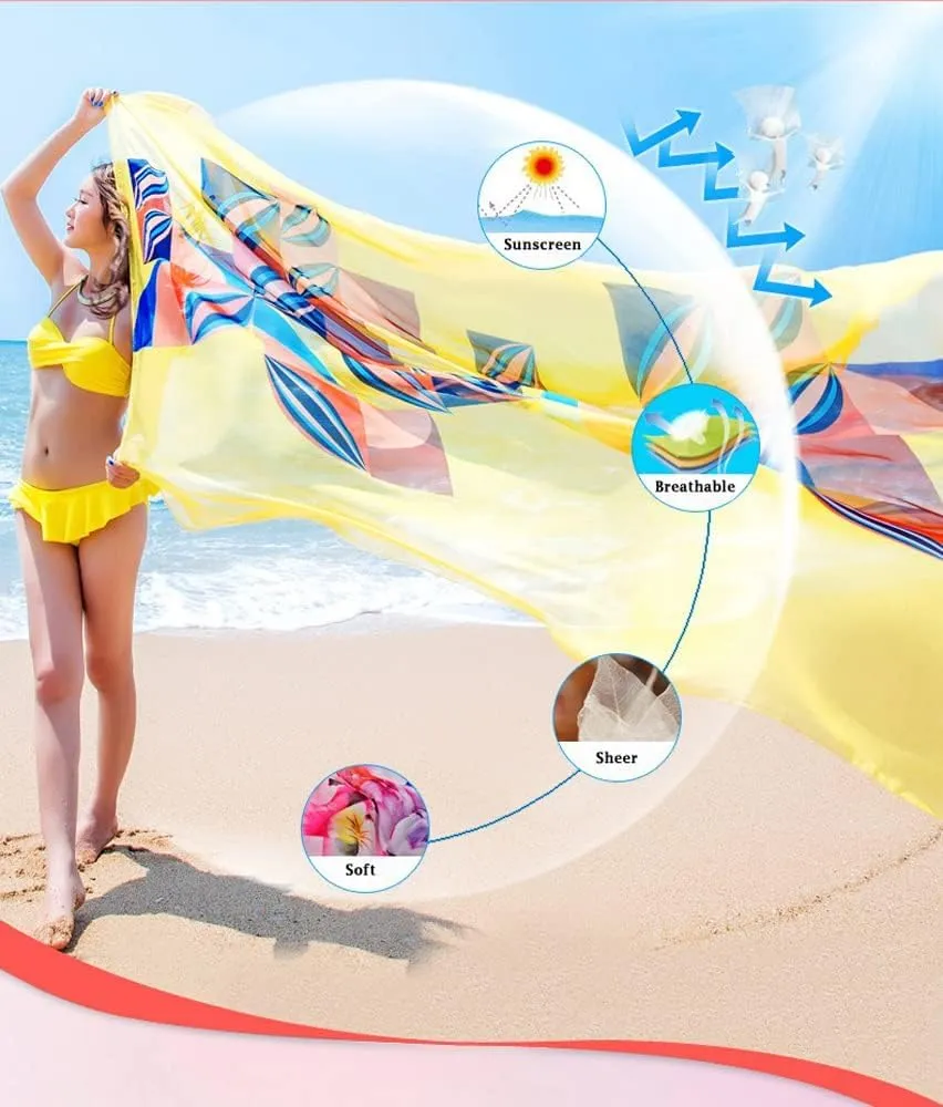 GERINLY Chiffon Thin Sarong Wrap: Geometrical Design Plus Size Beach Cover Up for Swimsuit Vacation Outfit Lightweight