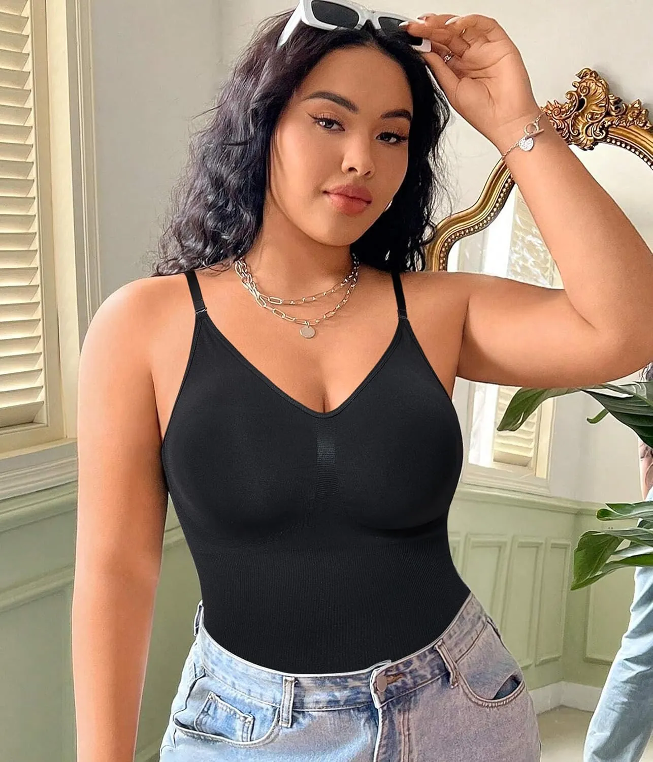 Gotoly Shapewear Bodysuit for Women Tummy Control Seamless Full Body Shaper V-Neck Waist Trainer Snatched Body Suit