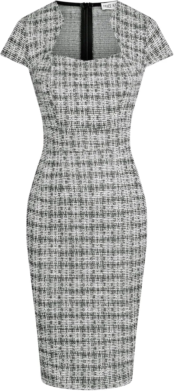 GRACE KARIN Women's Gorgeous Pencil Dress Cap Sleeve Tweed Pencil Dress for Work