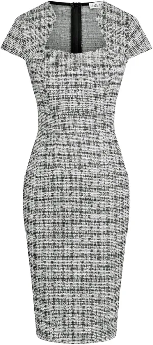 GRACE KARIN Women's Gorgeous Pencil Dress Cap Sleeve Tweed Pencil Dress for Work
