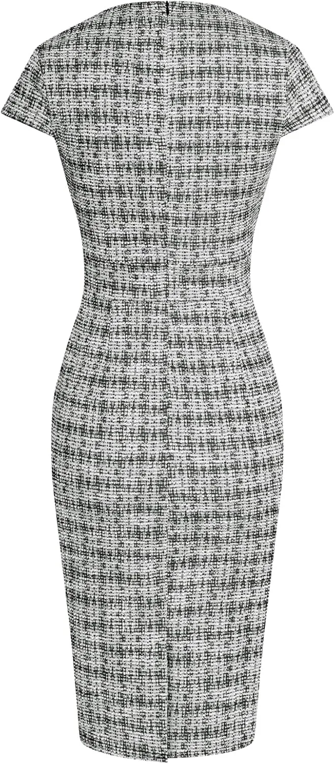GRACE KARIN Women's Gorgeous Pencil Dress Cap Sleeve Tweed Pencil Dress for Work