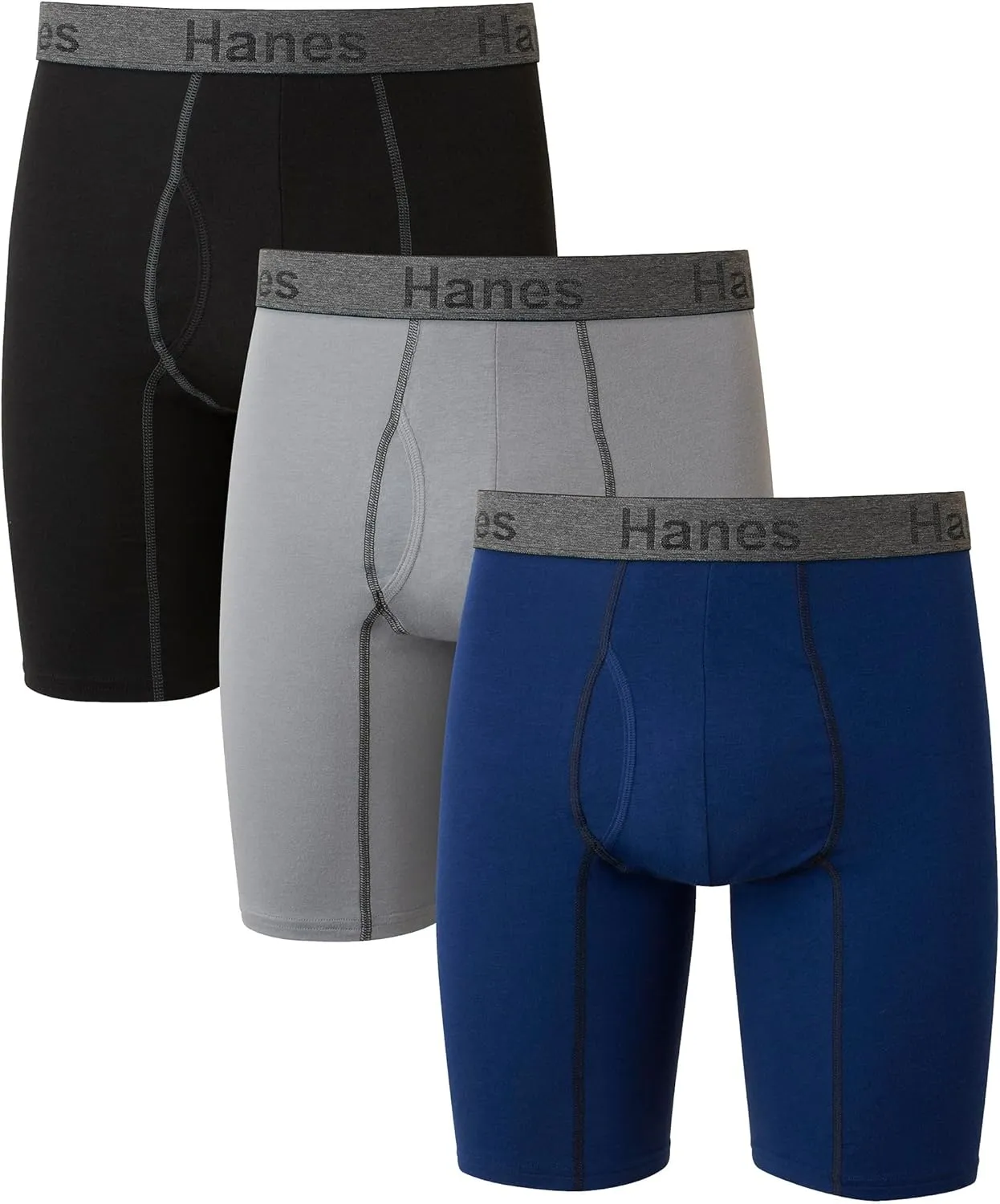 Hanes Men's Comfort Flex Fit Boxer Briefs, Ultra Soft Stretch, Long Leg & Regular Leg, 3- Pack