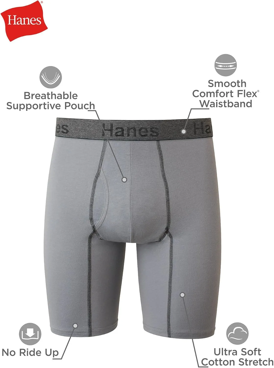 Hanes Men's Comfort Flex Fit Boxer Briefs, Ultra Soft Stretch, Long Leg & Regular Leg, 3- Pack