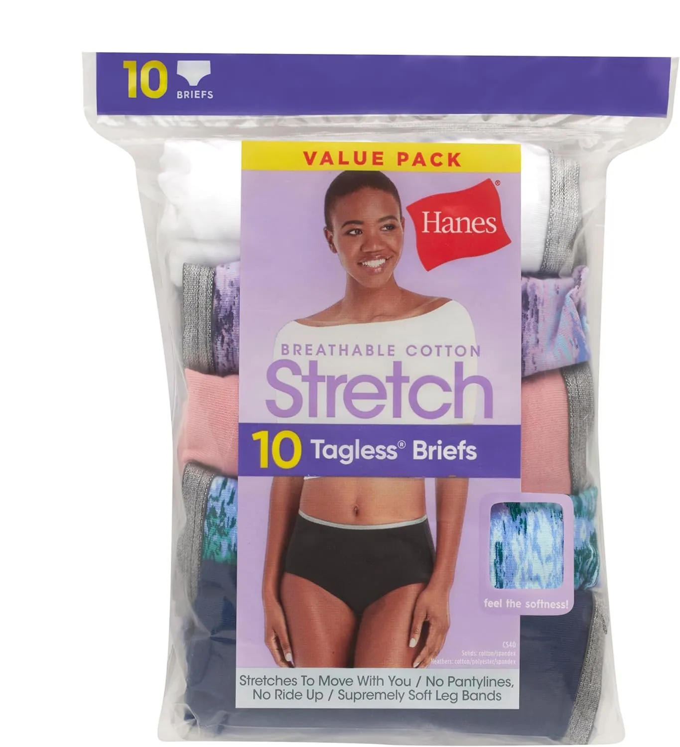 Hanes Women's Stretch Cotton Moisture-Wicking Bikini Underwear Value Pack, Smoothing Bikini Panties 10-Pack (Colors May Vary)