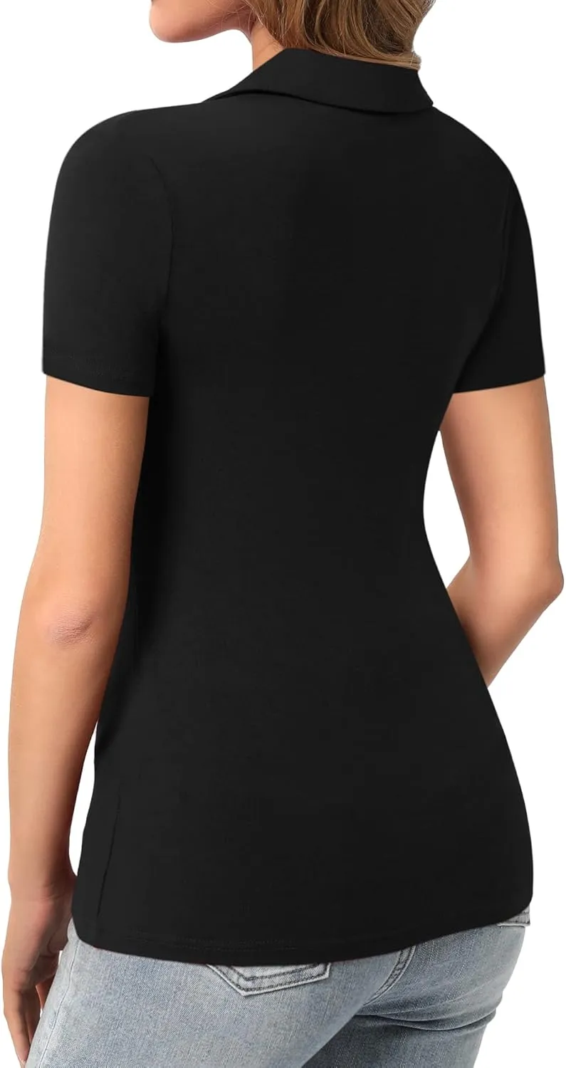 HERLOLLYCHIPS Womens Long Sleeve Short Sleeve Collared Polo Tops V Neck Button Down Fitted Shirts