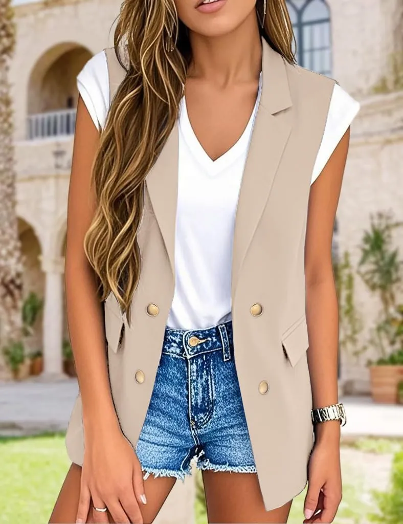 IDEALSANXUN Womens Double Breasted Vest Tops Sleeveless Blazer Spring Summer Suit Jackets