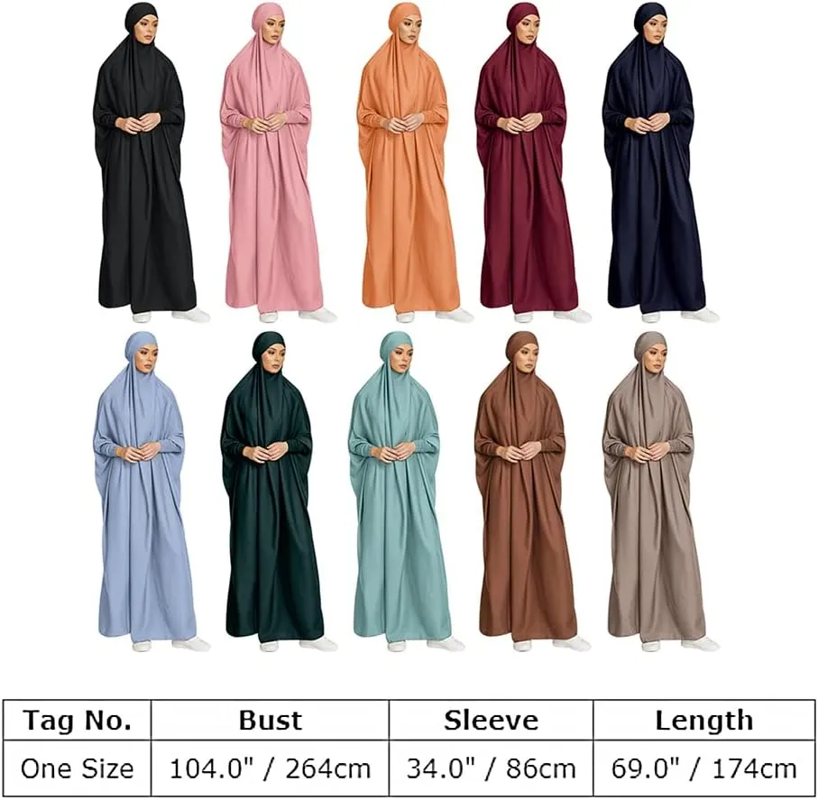 IKADEX Jilbab for Muslim Women Hooded Abaya Kaftan Dress Hijab Chador One-Piece Loose Fit Arabic Islamic Prayer Robe