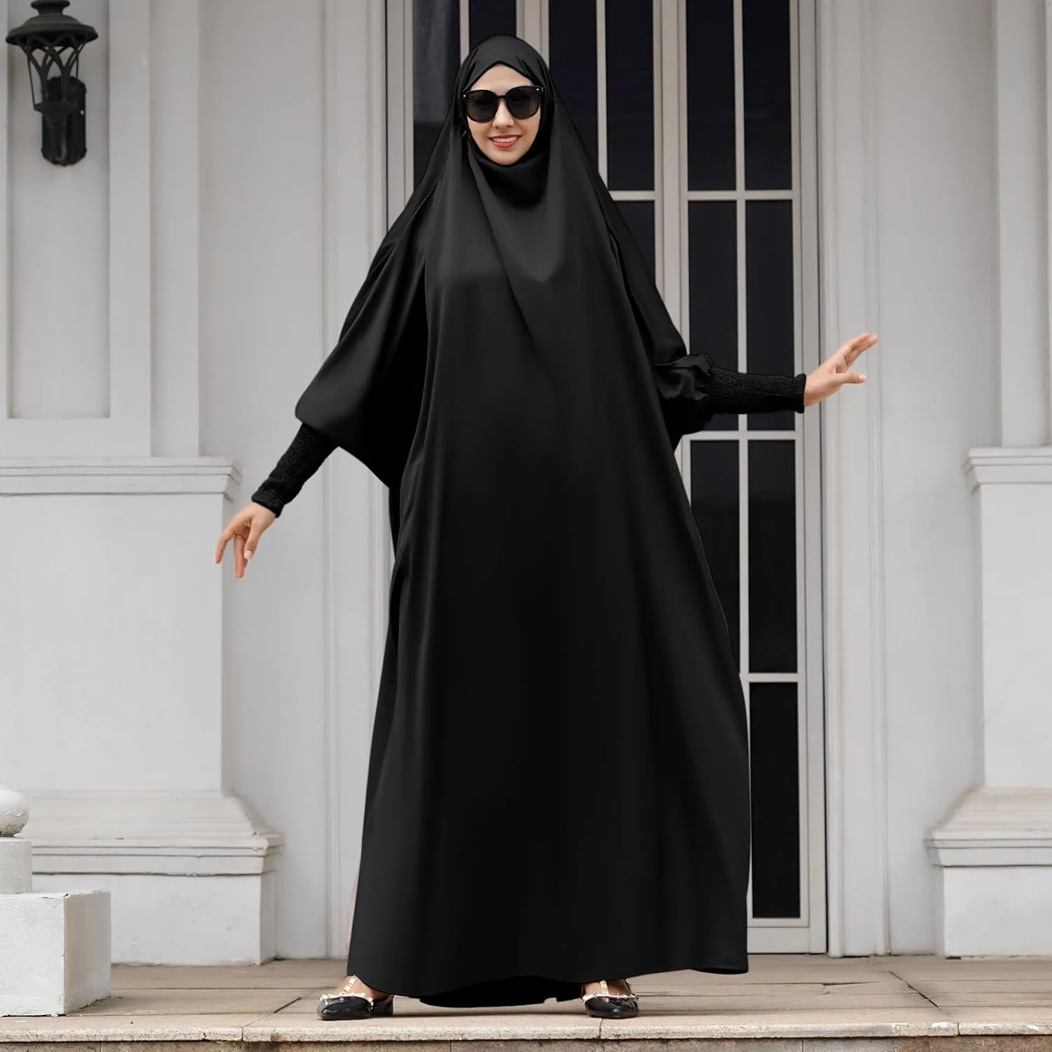 IKADEX Jilbab for Muslim Women Hooded Abaya Kaftan Dress Hijab Chador One-Piece Loose Fit Arabic Islamic Prayer Robe