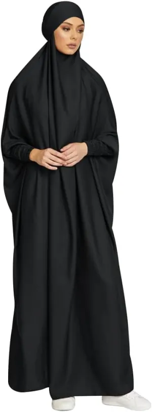 IKADEX Jilbab for Muslim Women Hooded Abaya Kaftan Dress Hijab Chador One-Piece Loose Fit Arabic Islamic Prayer Robe