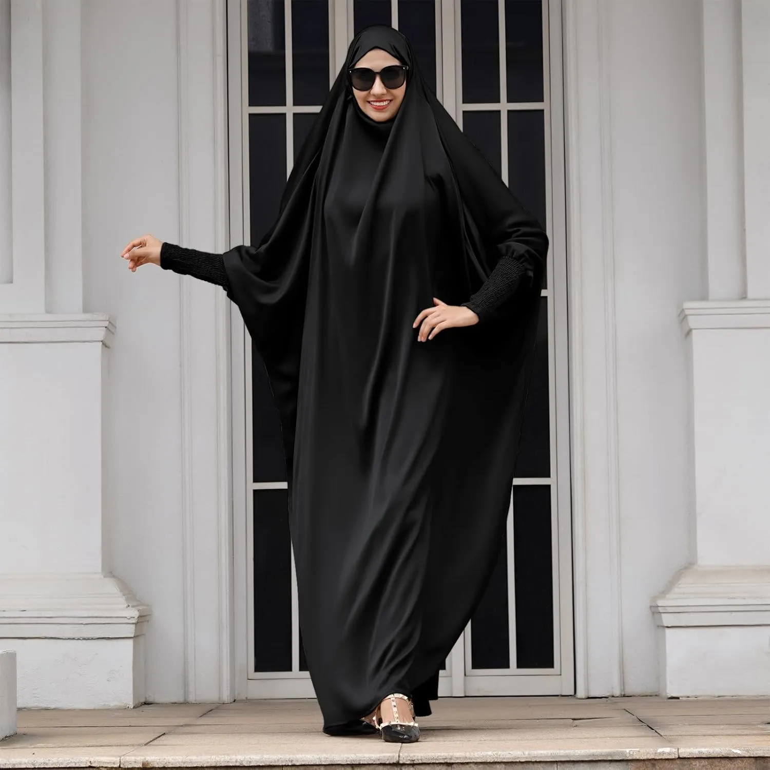IKADEX Jilbab for Muslim Women Hooded Abaya Kaftan Dress Hijab Chador One-Piece Loose Fit Arabic Islamic Prayer Robe