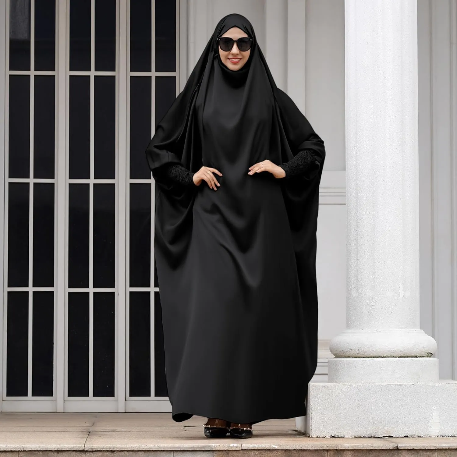 IKADEX Jilbab for Muslim Women Hooded Abaya Kaftan Dress Hijab Chador One-Piece Loose Fit Arabic Islamic Prayer Robe
