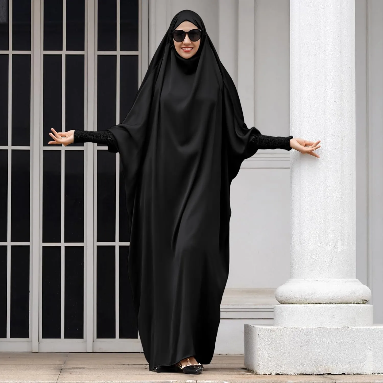 IKADEX Jilbab for Muslim Women Hooded Abaya Kaftan Dress Hijab Chador One-Piece Loose Fit Arabic Islamic Prayer Robe