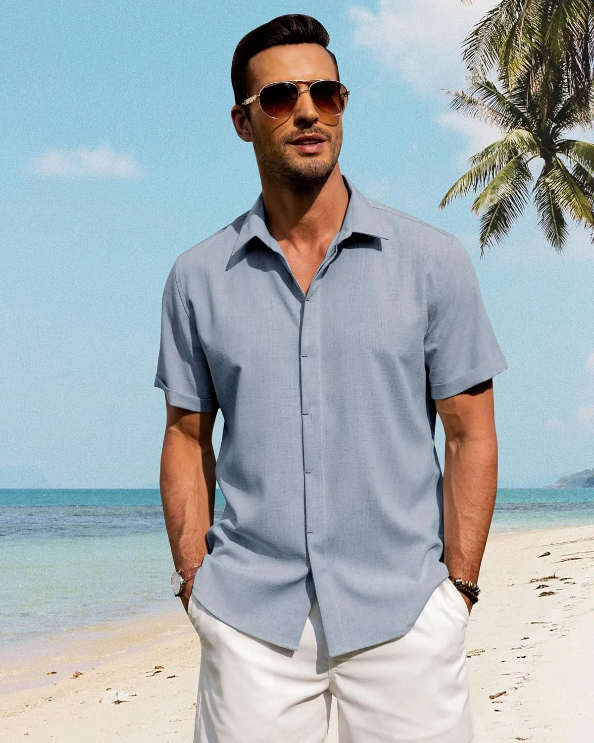 J.VER Men's Linen Shirts Casual Short Sleeve Button Down Shirt Beach Summer Vacation Holiday Wedding Cotton Tops