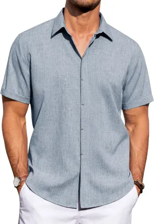 J.VER Men's Linen Shirts Casual Short Sleeve Button Down Shirt Beach Summer Vacation Holiday Wedding Cotton Tops