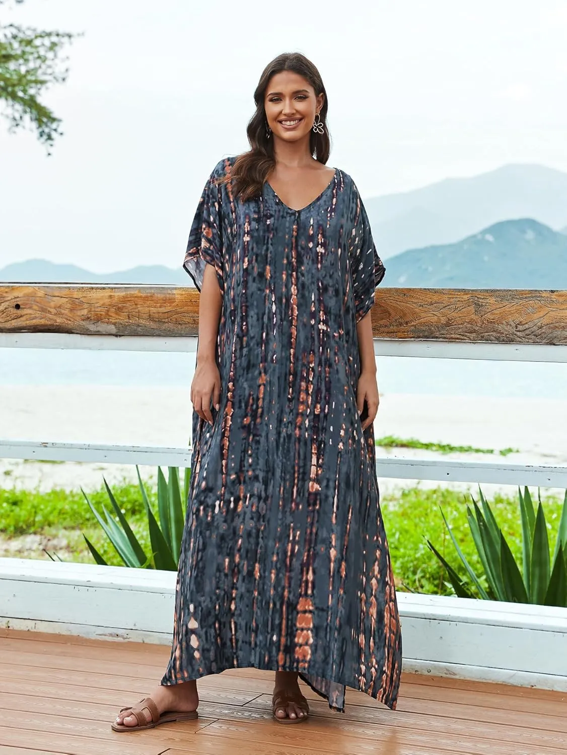 Kaftan for Women Plus Size Bathing Suit Cover up Batwing Dress Loose fit Moroccan Caftan mumu Dresses for Women