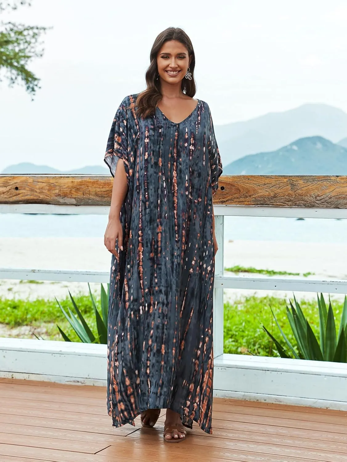 Kaftan for Women Plus Size Bathing Suit Cover up Batwing Dress Loose fit Moroccan Caftan mumu Dresses for Women
