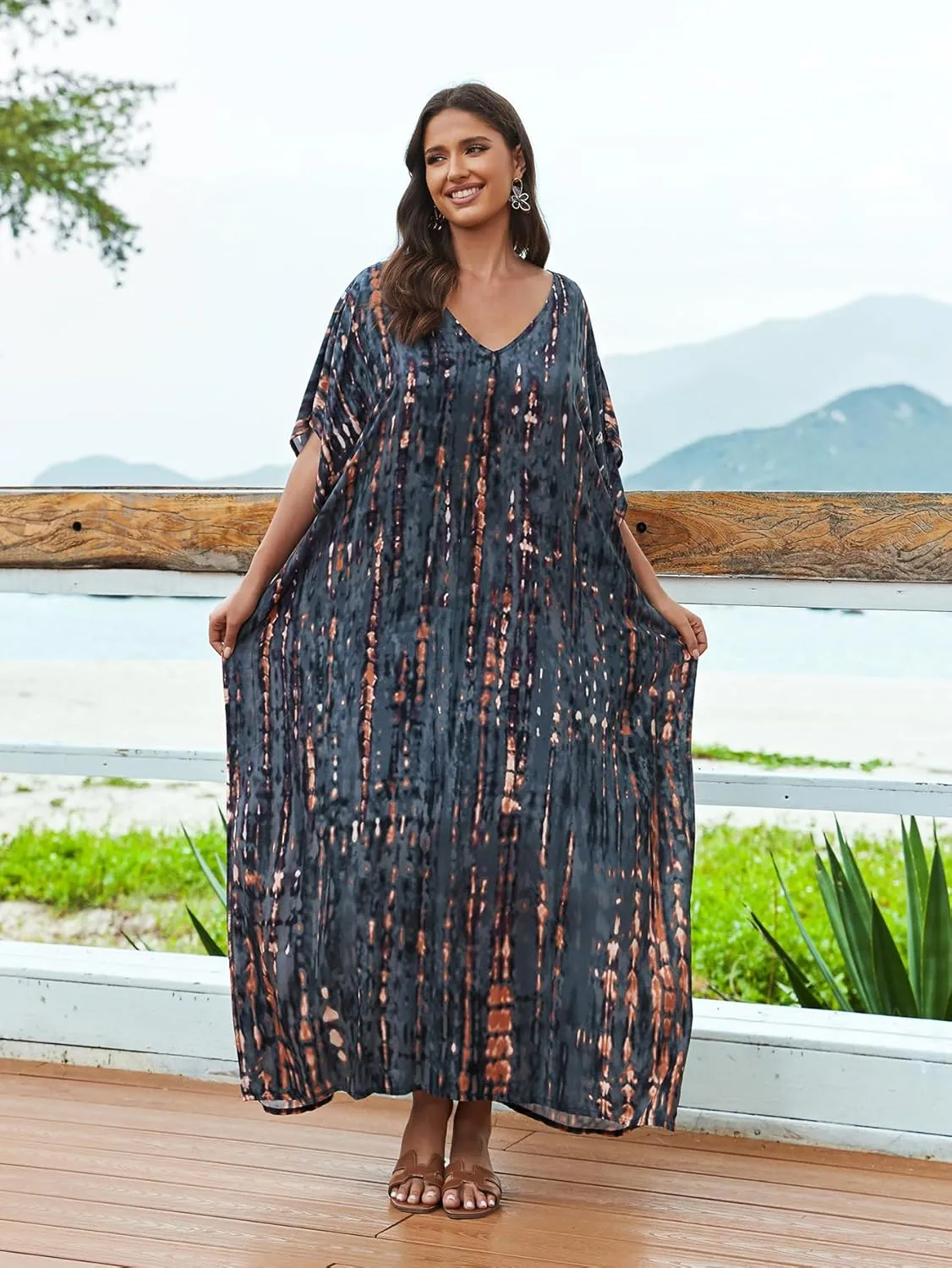 Kaftan for Women Plus Size Bathing Suit Cover up Batwing Dress Loose fit Moroccan Caftan mumu Dresses for Women