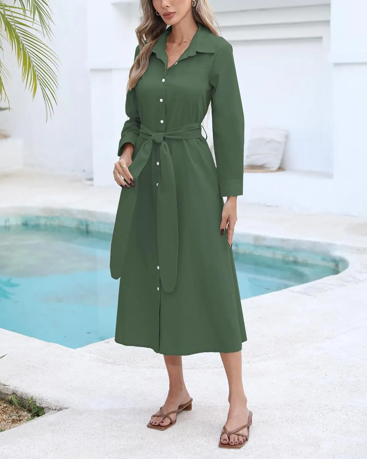Kedera Women's Casual Long Sleeve Dress Button Down Striped Maxi Shirt Dress Side Split Loose Fit Blouse Dress