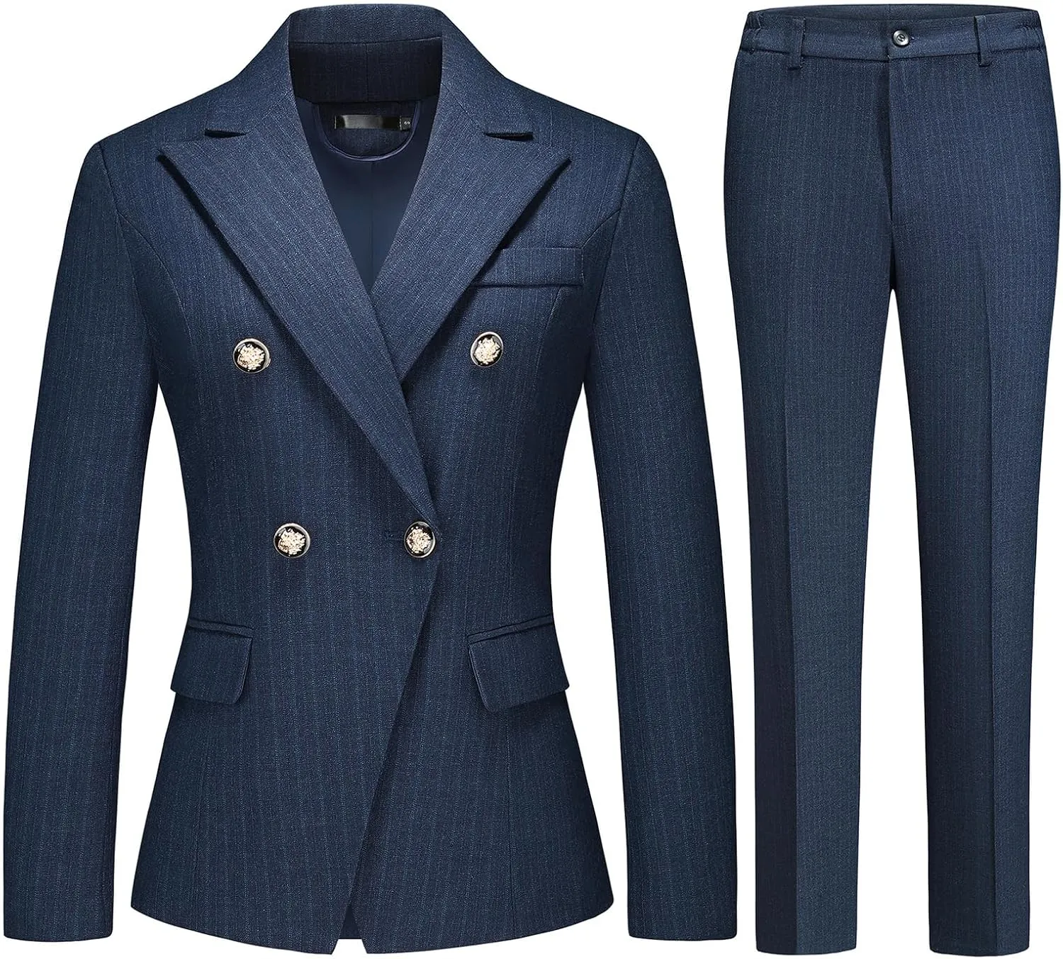 Lamgool Women's Suits 2 Piece Set Business Double Breasted Pinstripe Pant Suit Slim Fit Dressy Casual Outfits