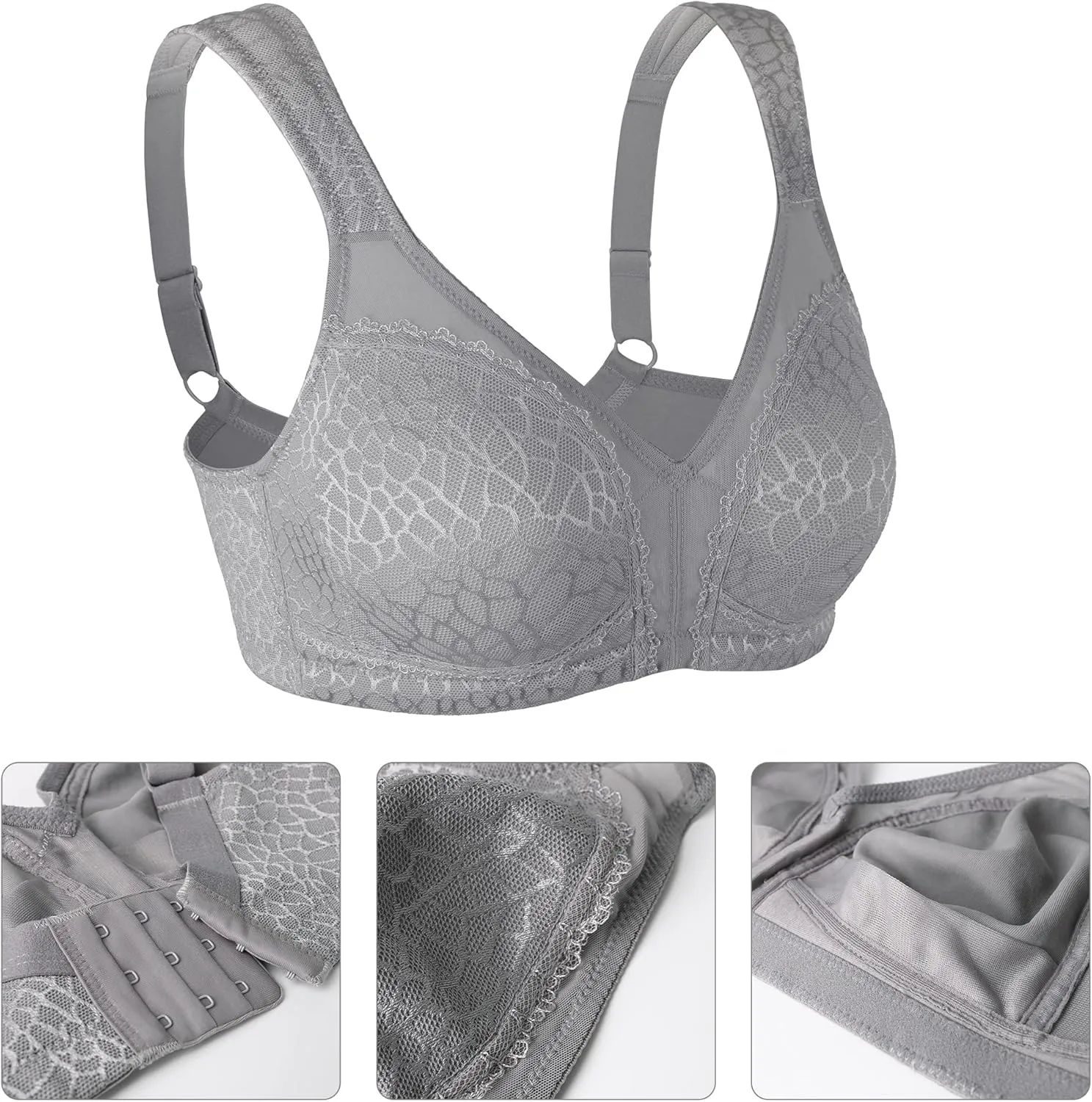 Lemorosy Women's Plus Size Full Coverage Non Padded Wireless Minimizer Bra -Comfort and Double Support
