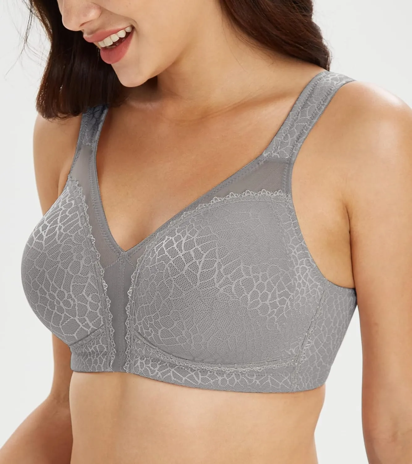 Lemorosy Women's Plus Size Full Coverage Non Padded Wireless Minimizer Bra -Comfort and Double Support