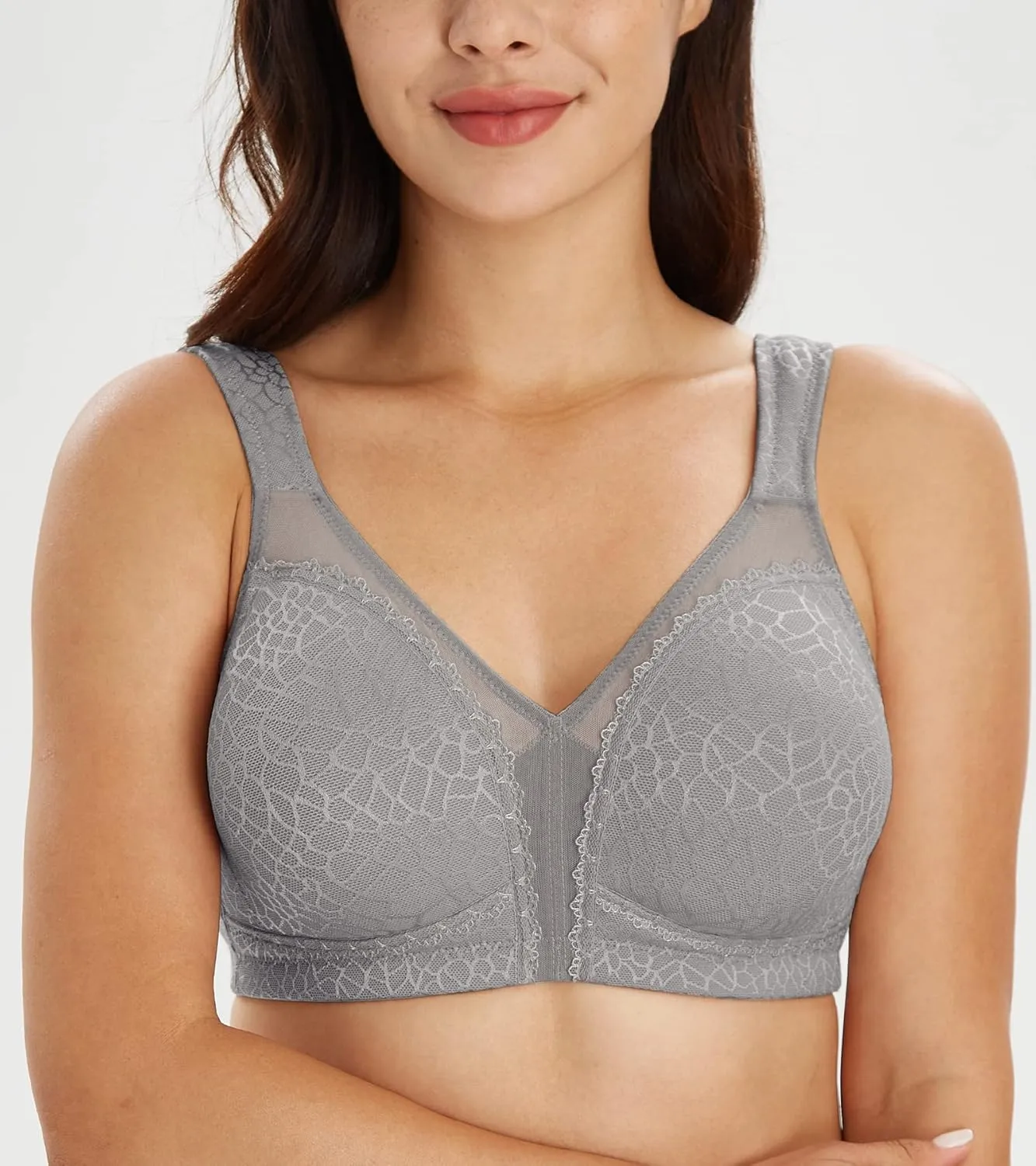 Lemorosy Women's Plus Size Full Coverage Non Padded Wireless Minimizer Bra -Comfort and Double Support