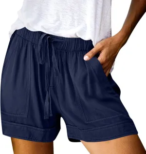 Linen Womens Shorts with Pockets Drawstring Elastic Waist Cotton Linen Beach Vacation Trendy 2025 Summer Clothes