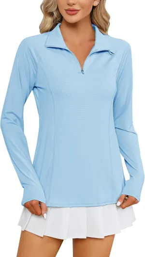 LOMON Women Long Sleeve Shirts Sun Protection 1/4 Zip Summer Quick Dry Hiking Shirts Quarter Zip Pullover for Women