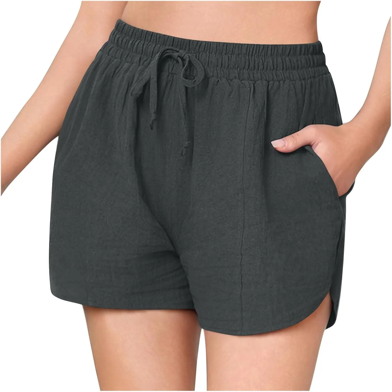 Lounge Shorts for Women Drawstring Summer Pull on Shorts Elastic High Waisted Wide Leg Short Beach Pants with Pockets