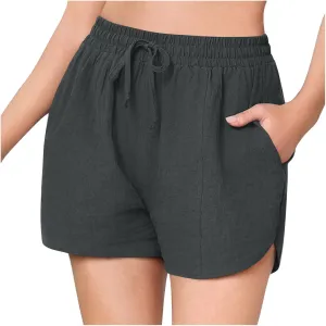 Lounge Shorts for Women Drawstring Summer Pull on Shorts Elastic High Waisted Wide Leg Short Beach Pants with Pockets