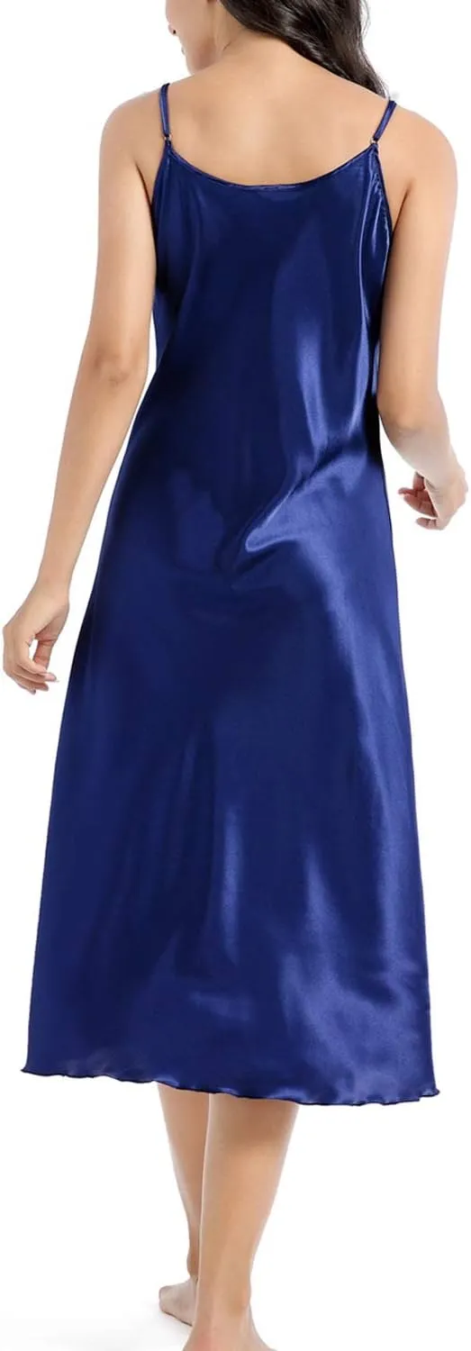 Lu's Chic Women's Satin Nightgown Spaghetti Strap Slip Nightdress Chemise Negligee Lingerie
