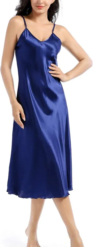 Lu's Chic Women's Satin Nightgown Spaghetti Strap Slip Nightdress Chemise Negligee Lingerie