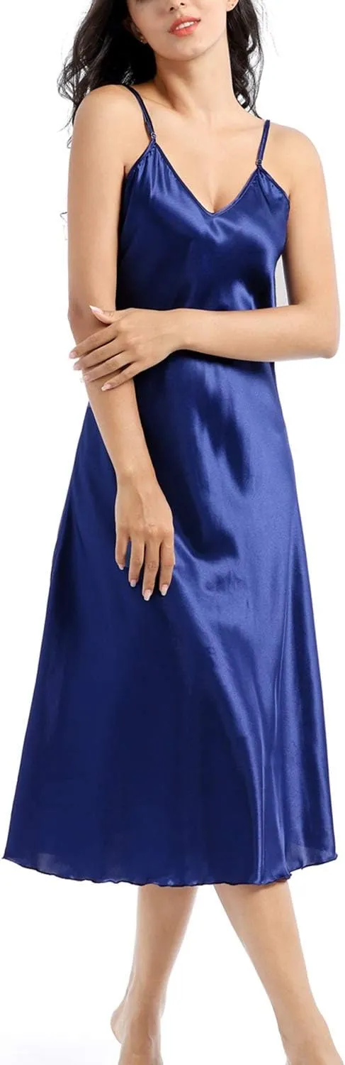 Lu's Chic Women's Satin Nightgown Spaghetti Strap Slip Nightdress Chemise Negligee Lingerie