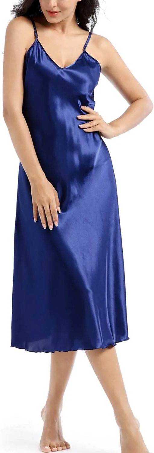 Lu's Chic Women's Satin Nightgown Spaghetti Strap Slip Nightdress Chemise Negligee Lingerie