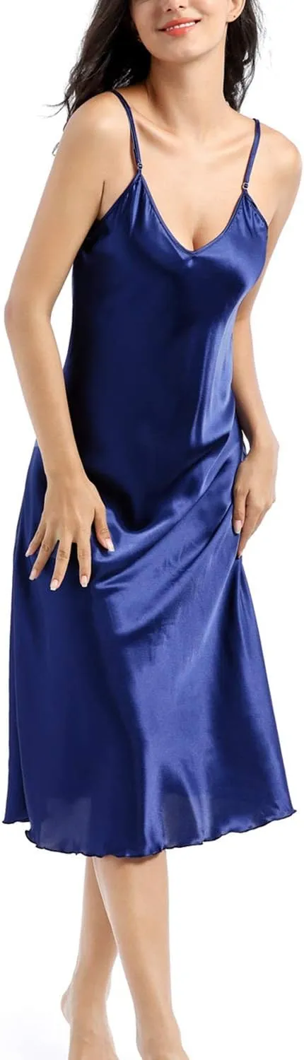 Lu's Chic Women's Satin Nightgown Spaghetti Strap Slip Nightdress Chemise Negligee Lingerie