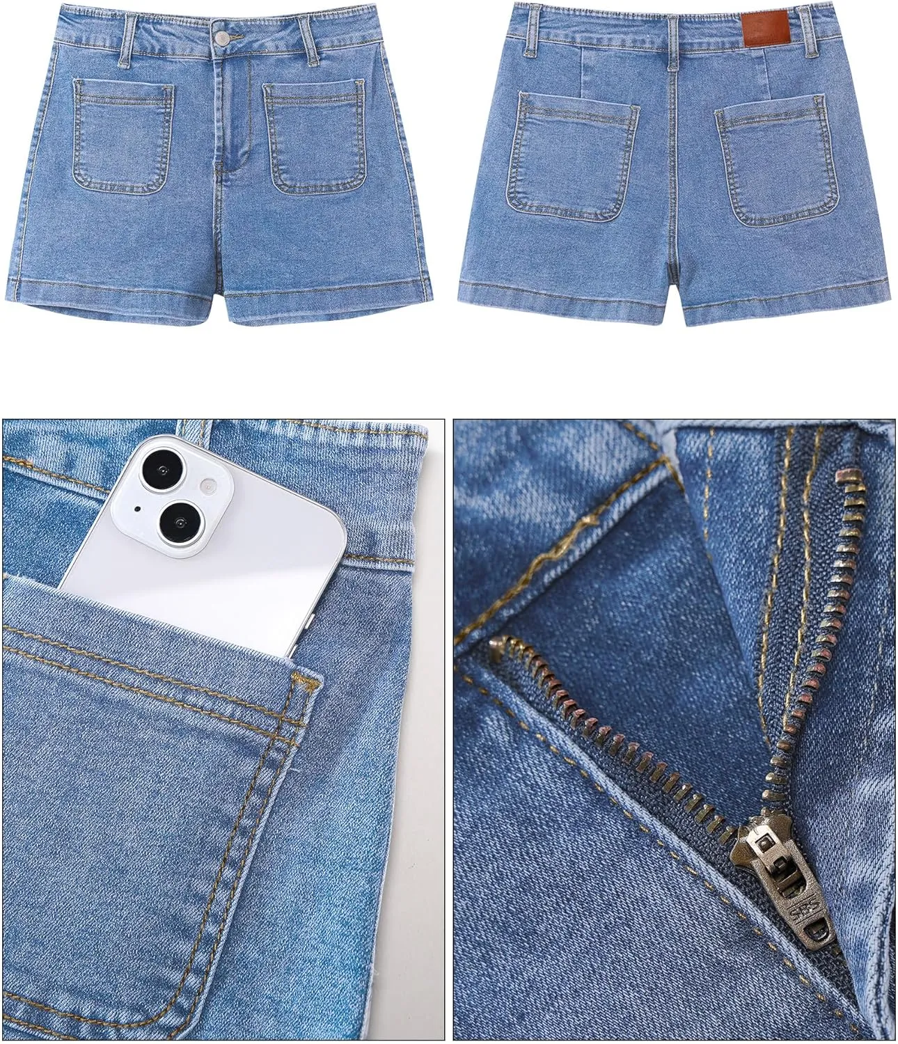 luvamia Jean Shorts for Women High Waisted Trendy Flat Pockets Cutoff Stretchy Denim Shorts Casual Summer